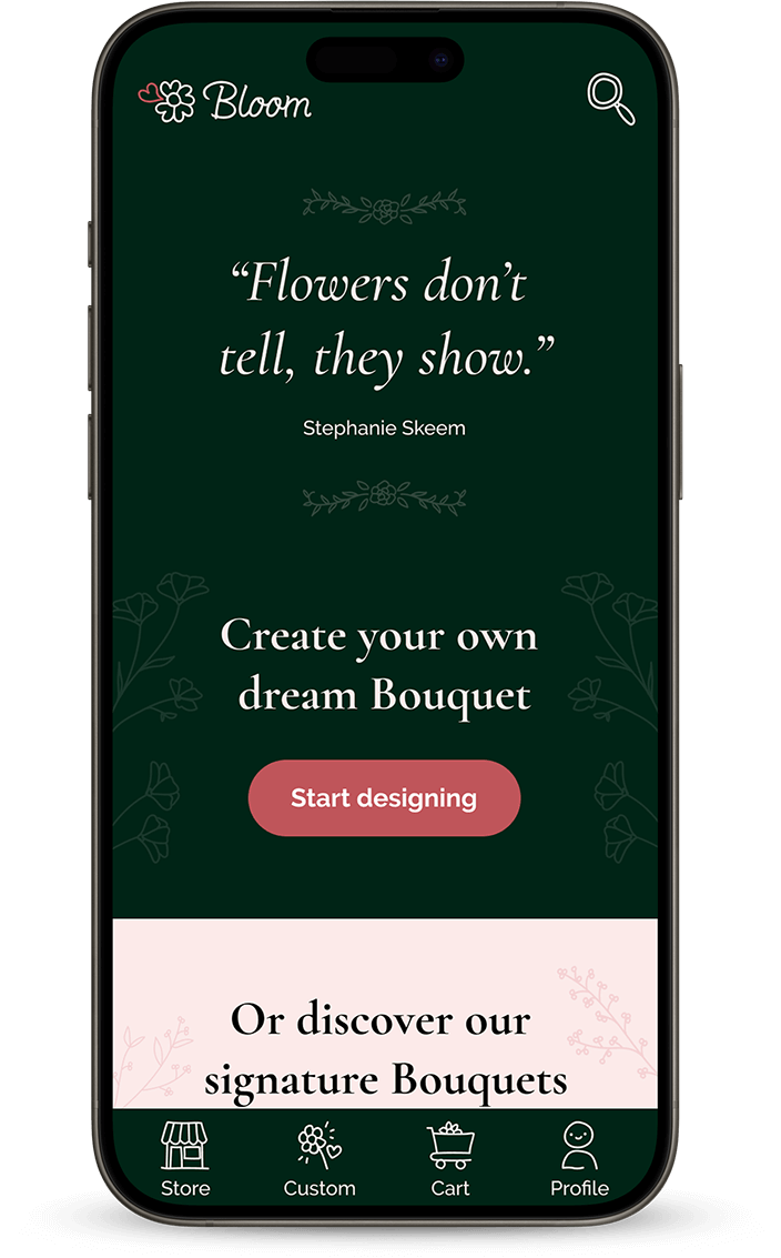 Startseite der Bloom App