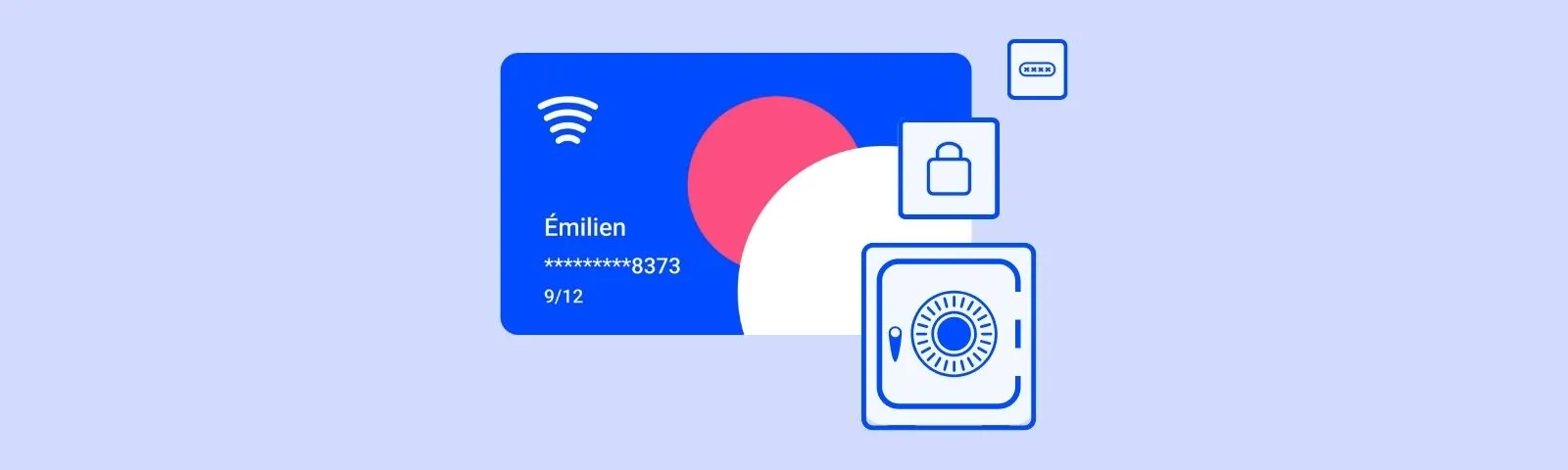 Carte bancaire tokenisée, protégée par un code, un cadenas et un coffre