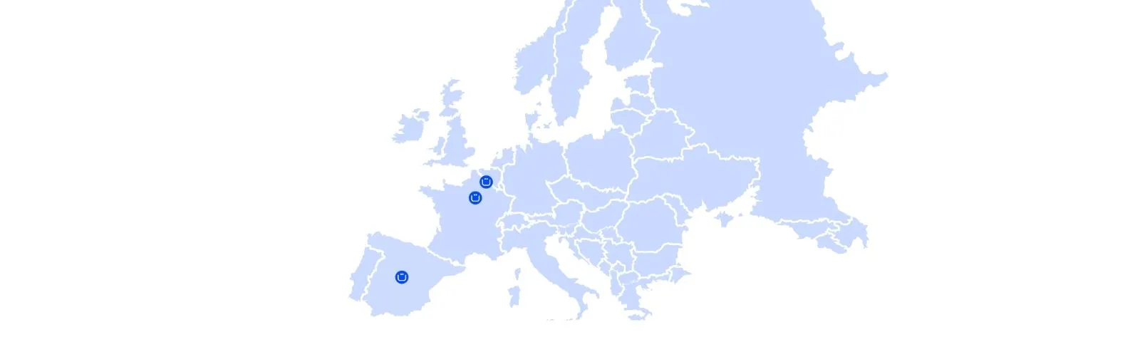 Carte d'Europe localisant les bureaux de Purse en France et en Espagne