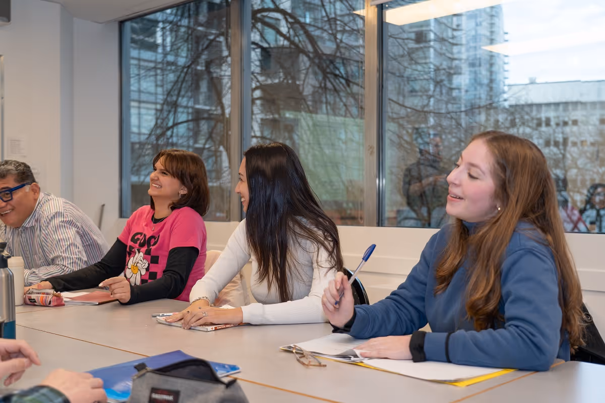Small English class at CEL Vancouver with international students practising together