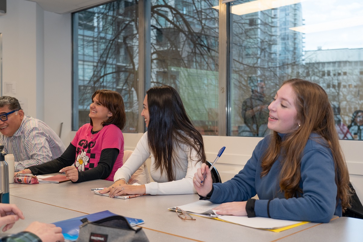Small English class at CEL Vancouver with international students practising together