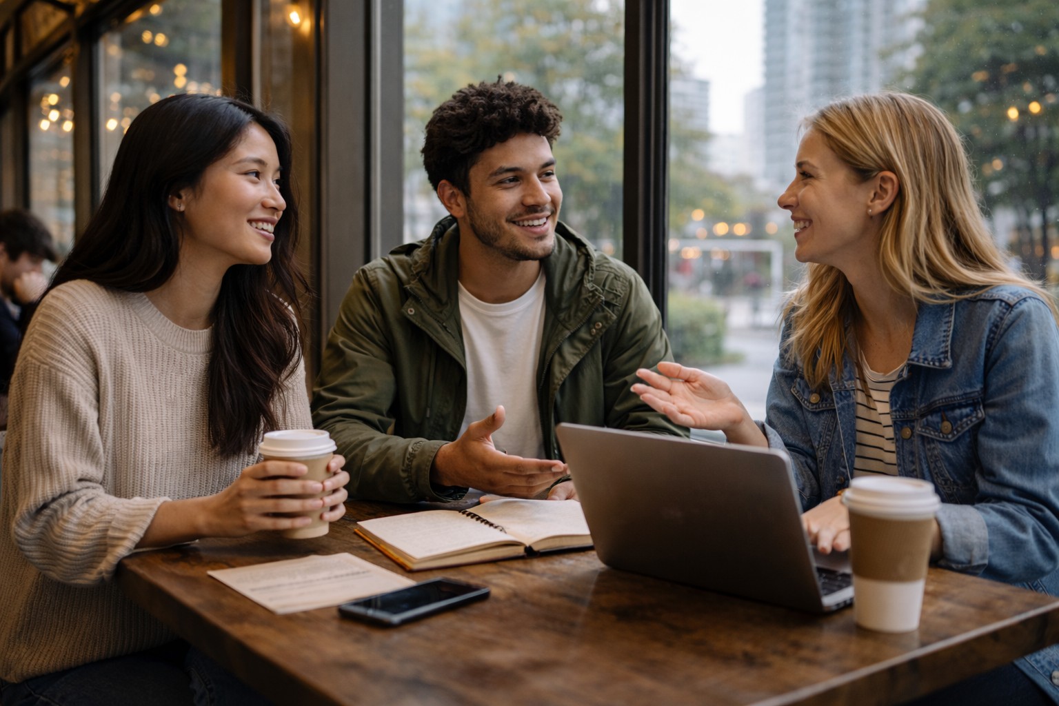 International students practising English in a café while studying in Vancouver