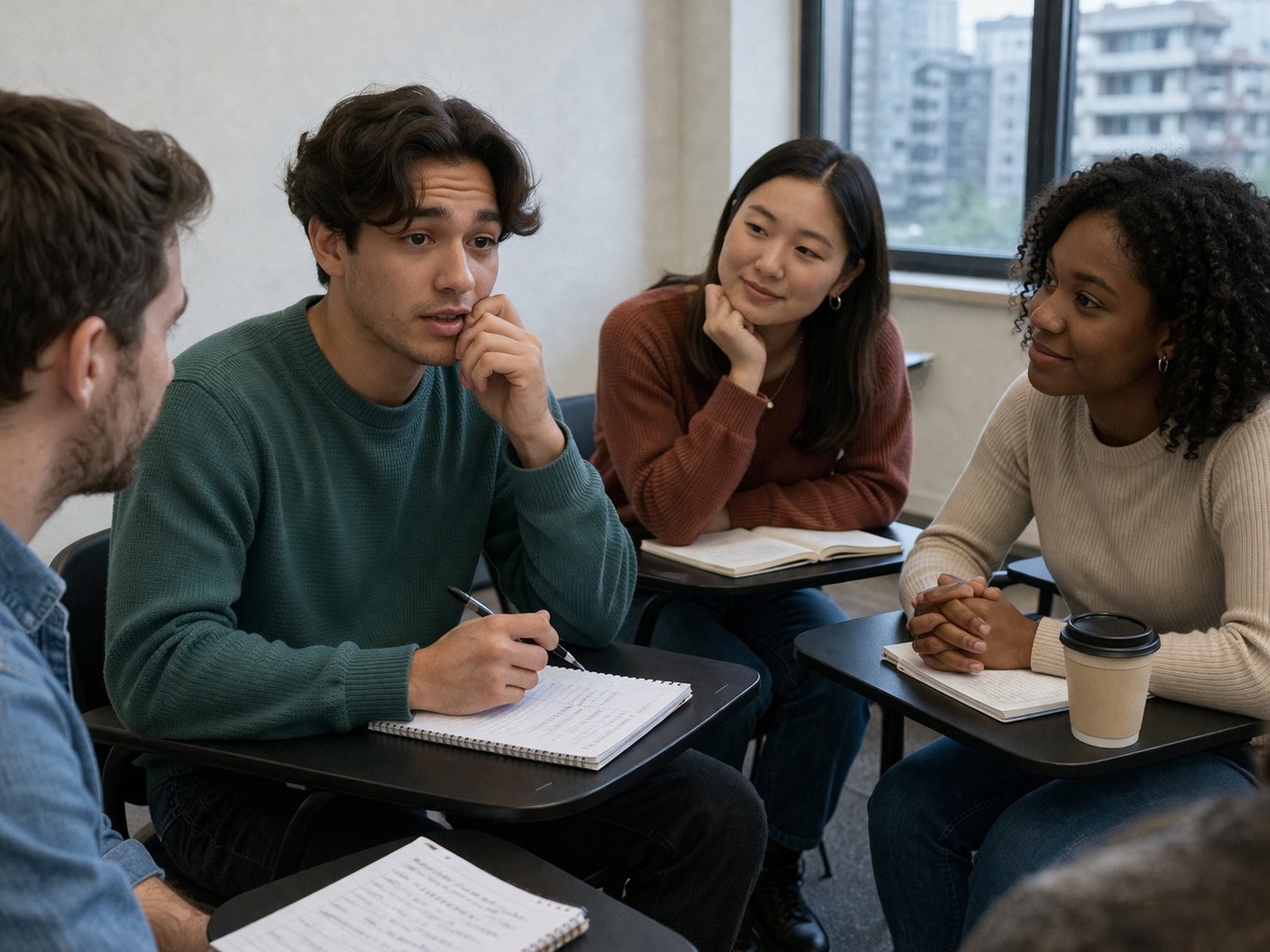 Student trying to speak English during class discussion