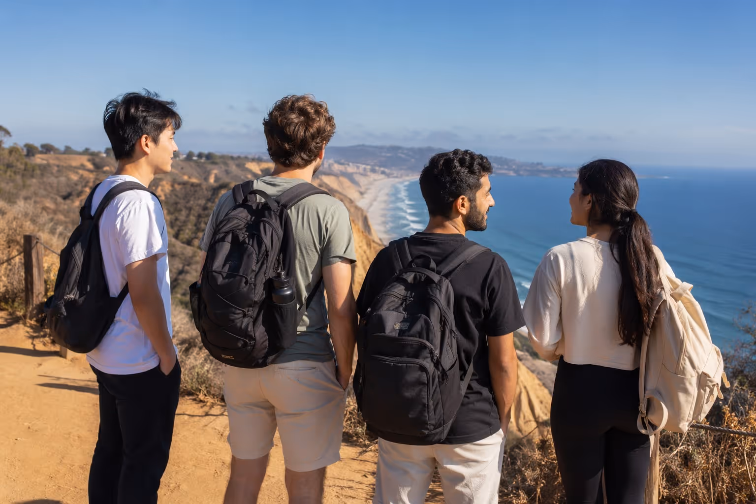 Internationale Sprachschüler wandern auf dem Torrey Pines Trail bei San Diego