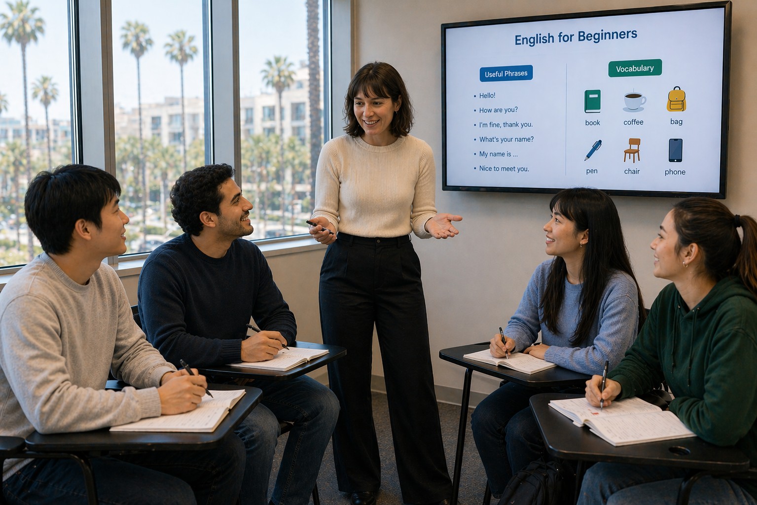 Beginner students in a General English class at CEL during their first week of study abroad