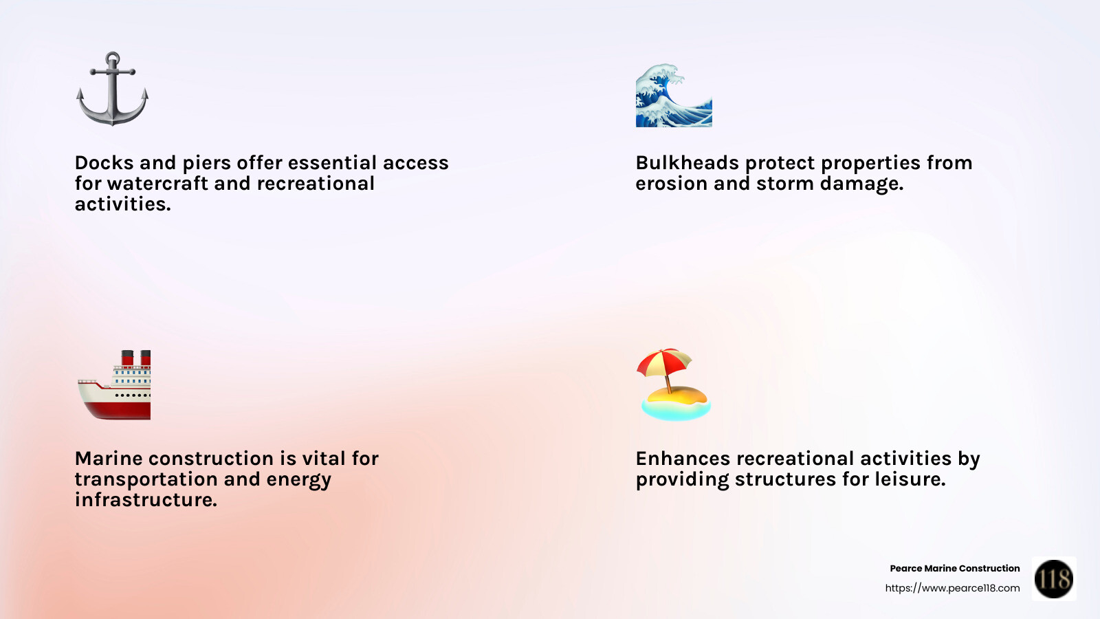 The peace of mind you gain from quality marine construction allows you to enjoy your property to the fullest. - marine construction infographic 4_facts_emoji_light-gradient The peace of mind you gain from quality marine construction allows you to enjoy your property to the fullest. - marine construction infographic 4_facts_emoji_light-gradient