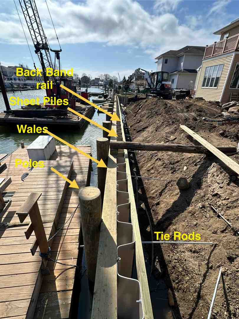retaining wall for slope shoreline coastal construction Long Island