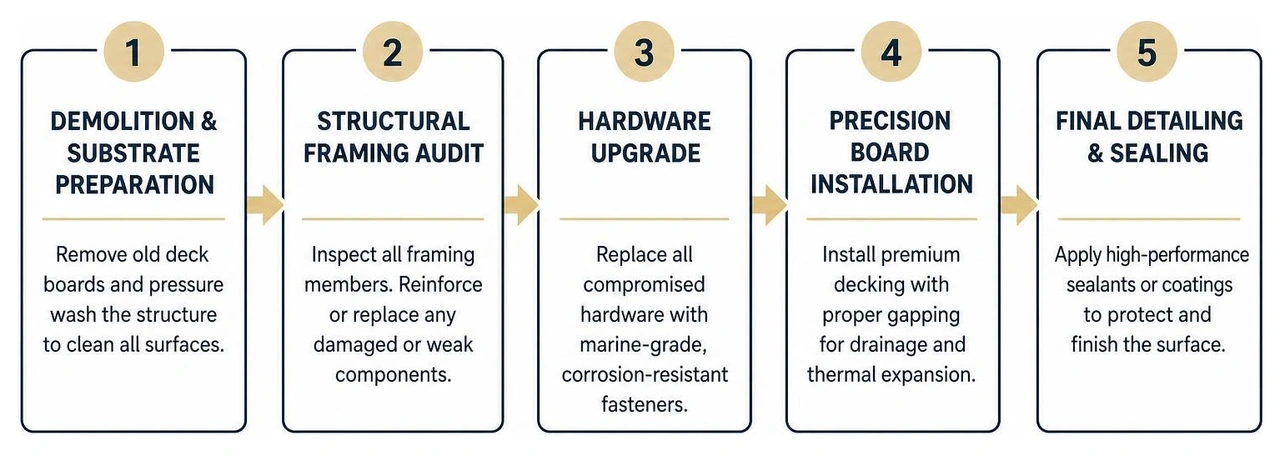 Step-by-step professional dock resurfacing process Step-by-step professional dock resurfacing process