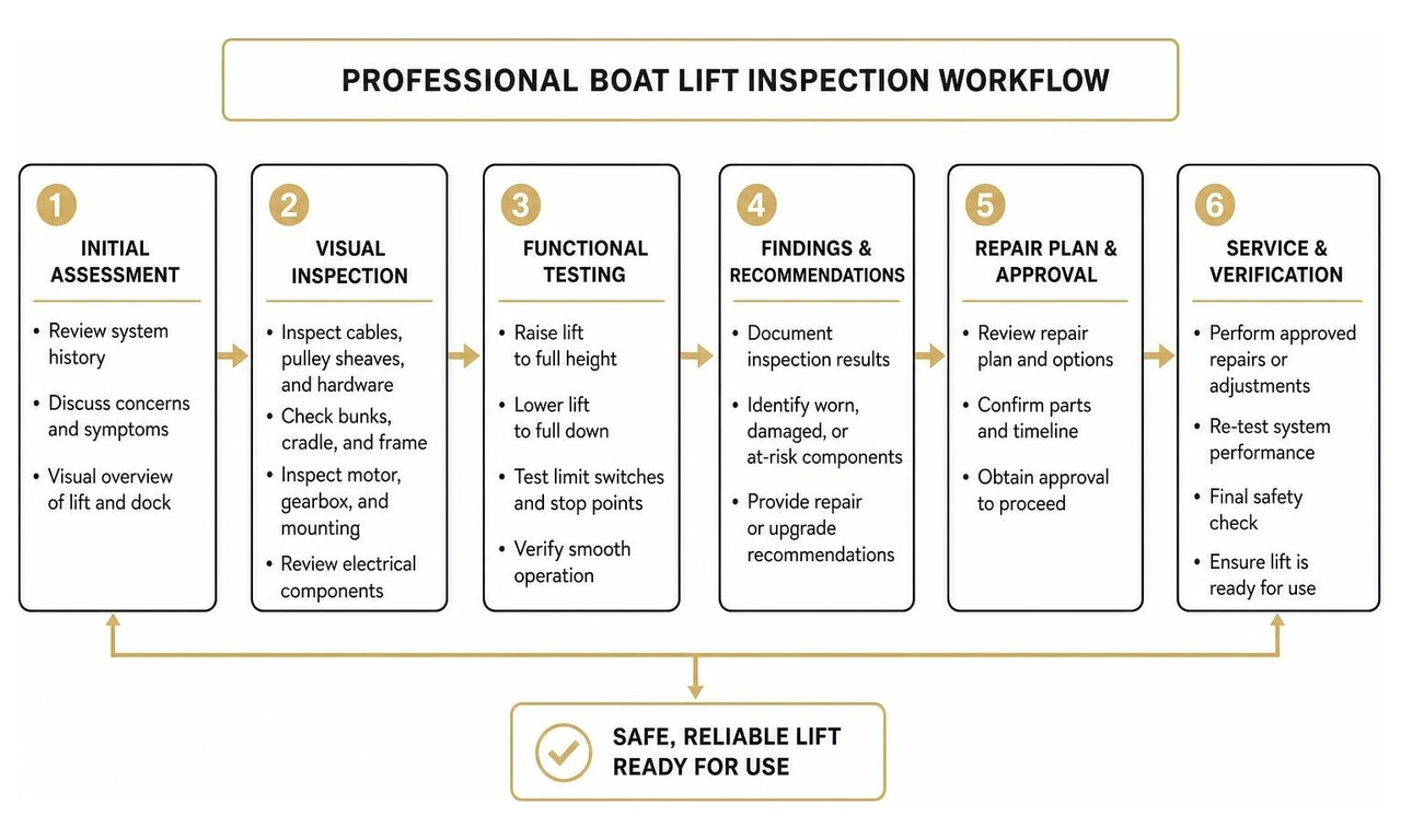 diagram of professional boat lift inspection workflow diagram of professional boat lift inspection workflow