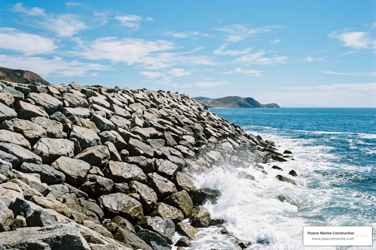 sloped rock revetment breaking storm waves sloped rock revetment breaking storm waves