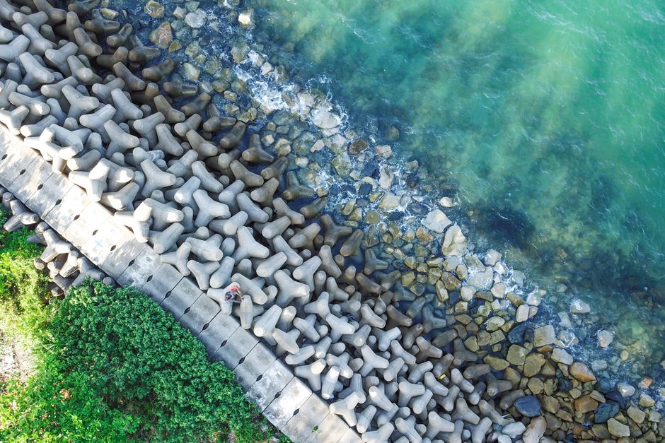 concrete bulkhead on Long Island shoreline