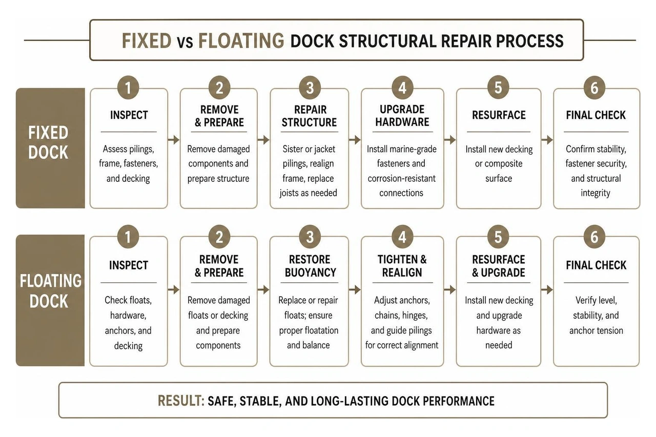 fixed vs floating dock structural repair process flowchart fixed vs floating dock structural repair process flowchart