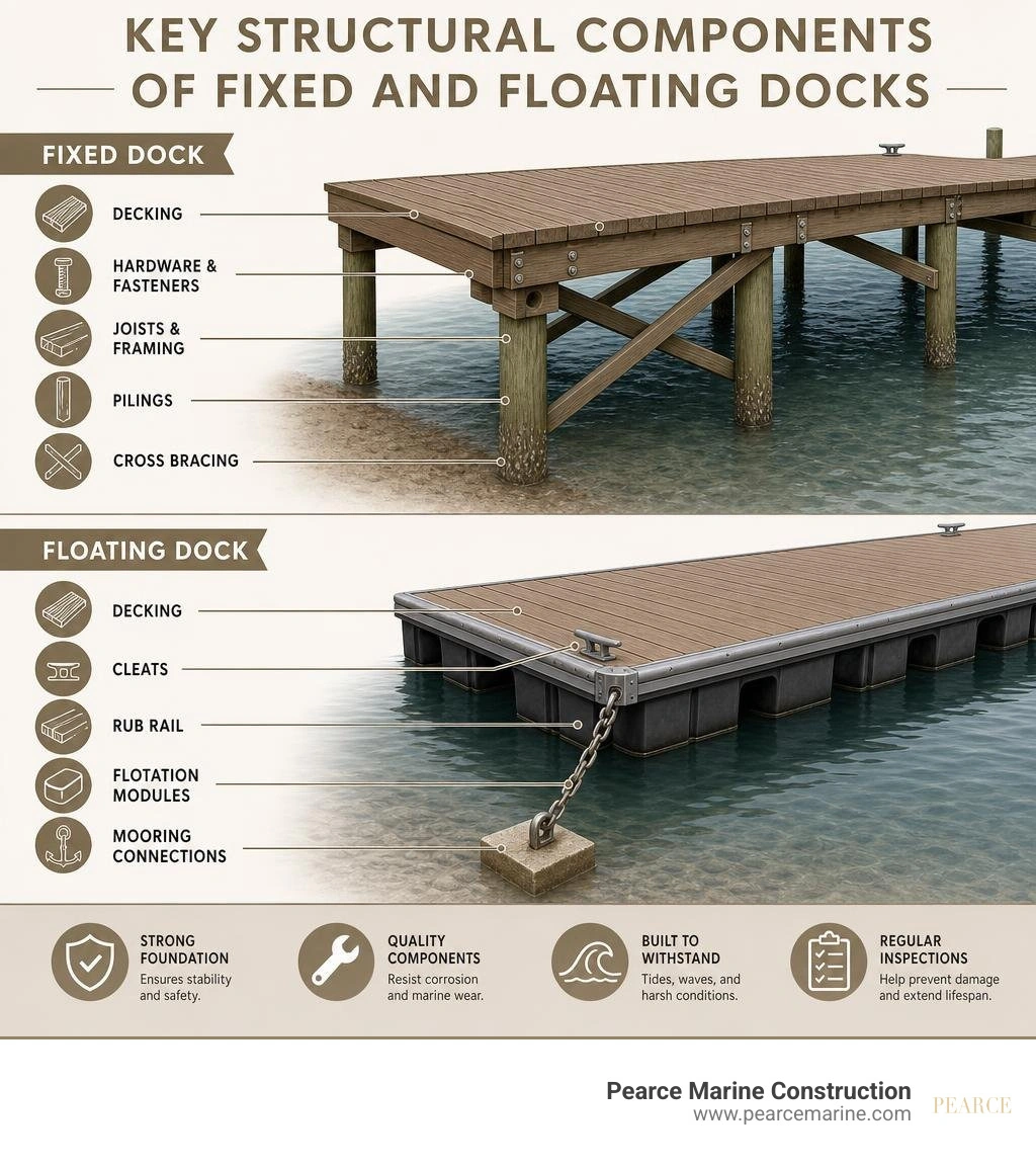 key structural components of fixed and floating docks labeled diagram infographic key structural components of fixed and floating docks labeled diagram infographic