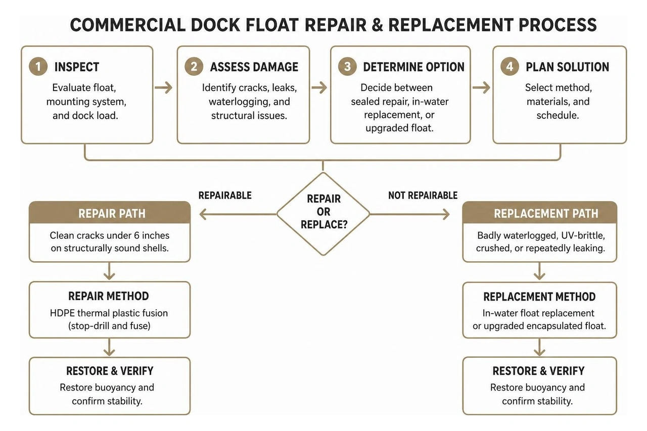 flowchart of commercial dock float repair and replacement process flowchart of commercial dock float repair and replacement process