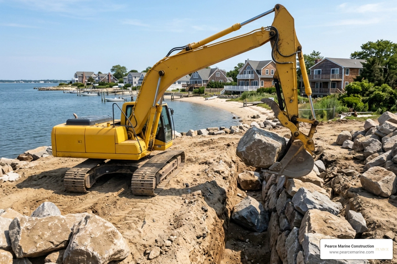 heavy excavation machinery setting boulders in West Islip heavy excavation machinery setting boulders in West Islip