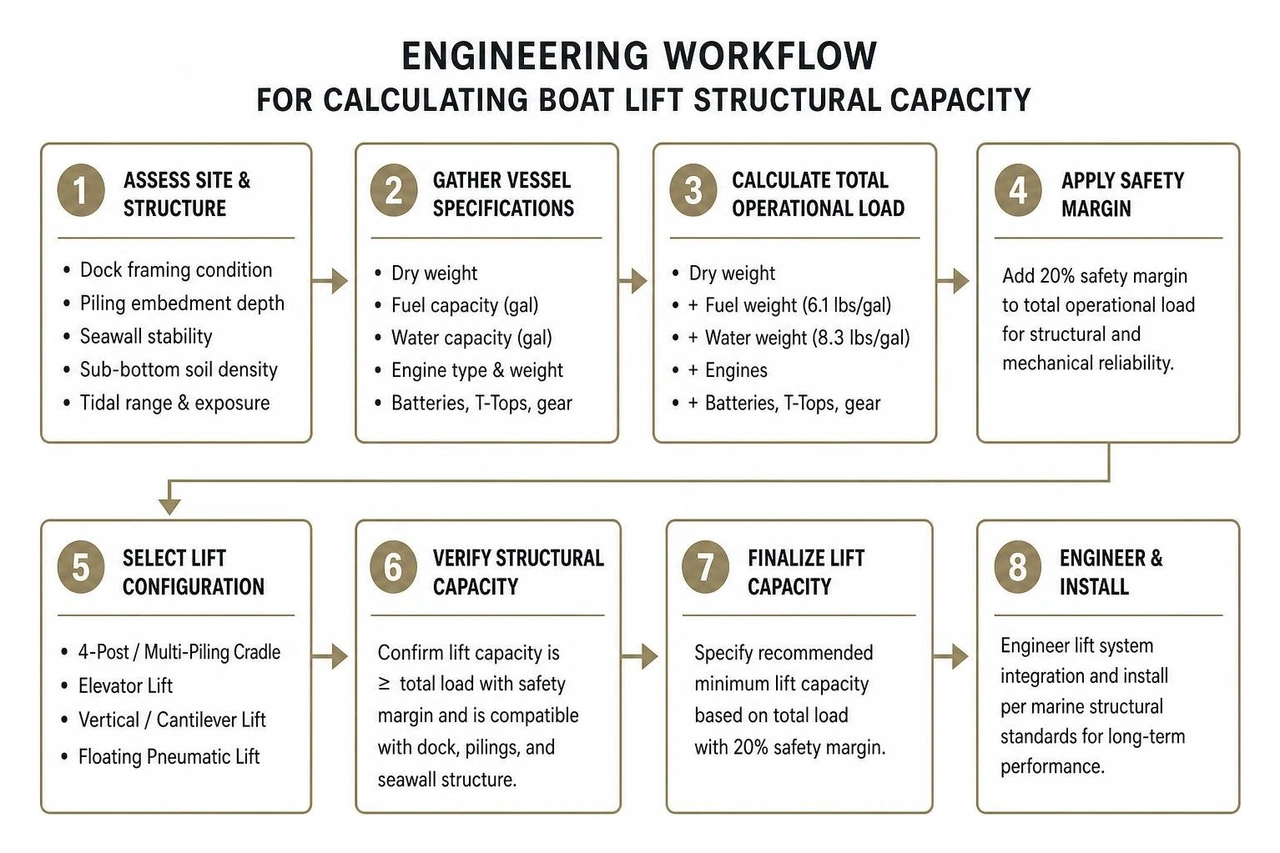Engineering workflow for calculating boat lift structural capacity