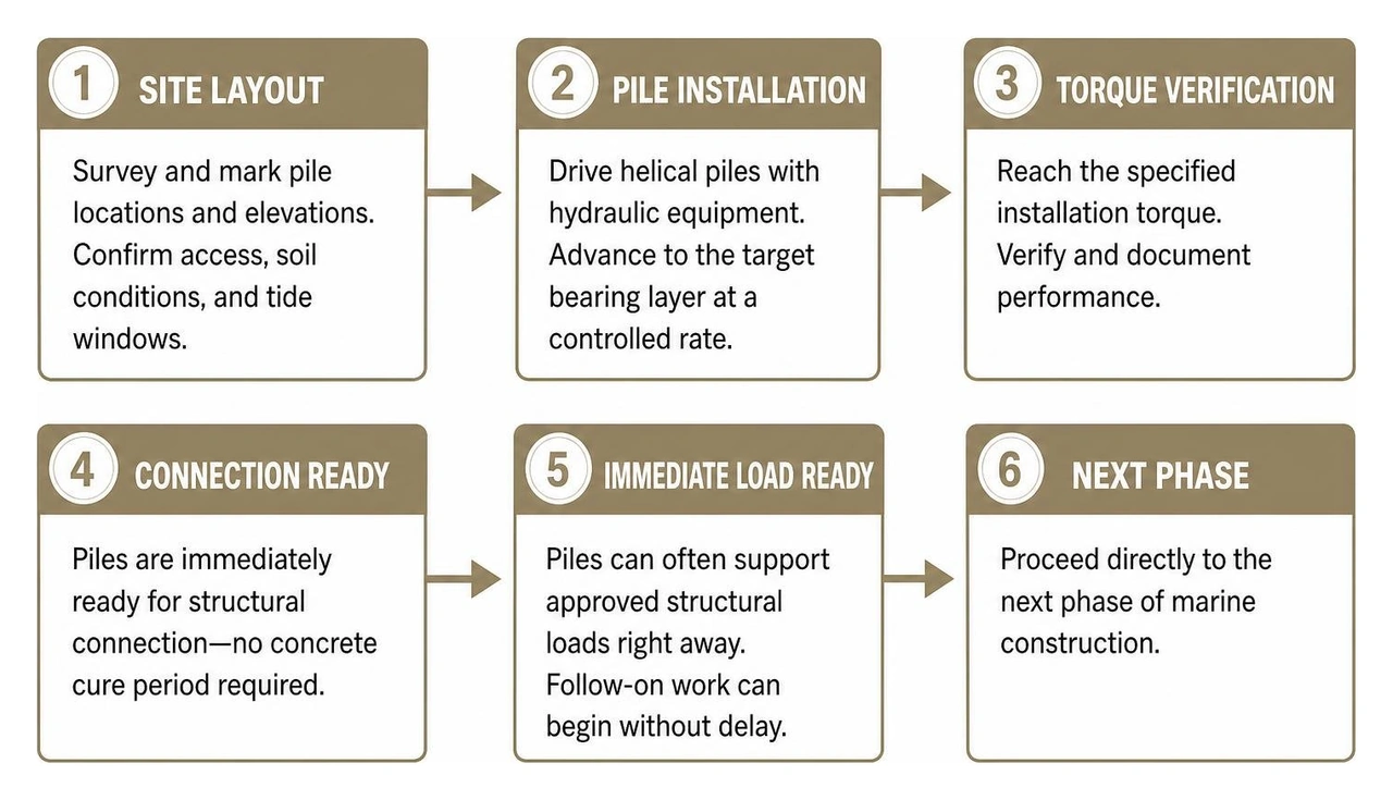 Timeline phases from site layout to immediate load ready state