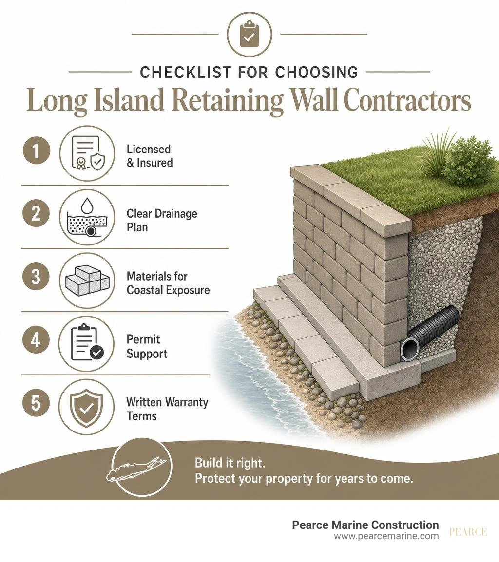 Checklist for choosing Long Island retaining wall contractors infographic Checklist for choosing Long Island retaining wall contractors infographic