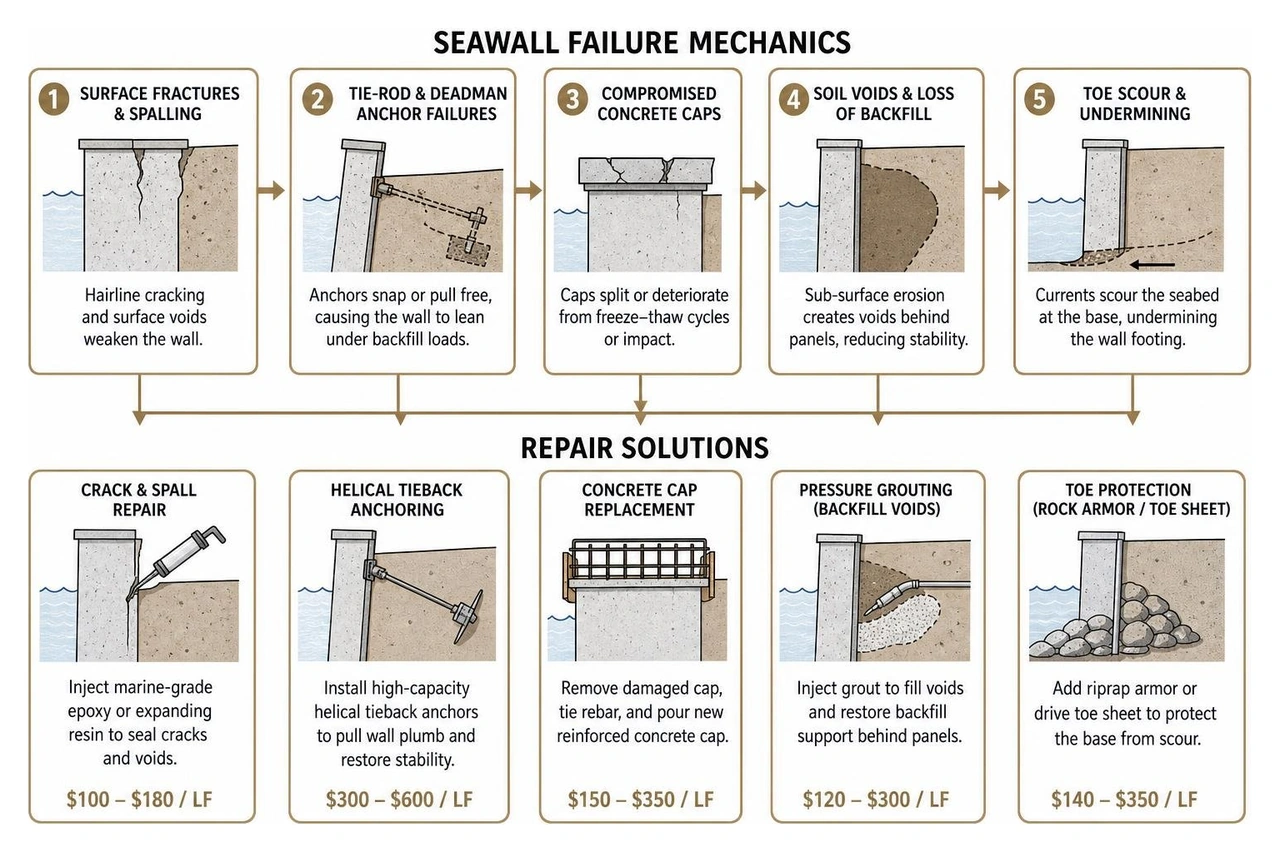 Seawall failure mechanics and repair solutions Seawall failure mechanics and repair solutions