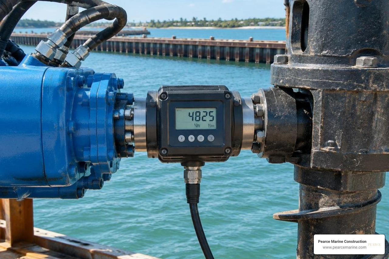Calibrated inline digital torque indicator measuring real-time drive resistance on marine rig
