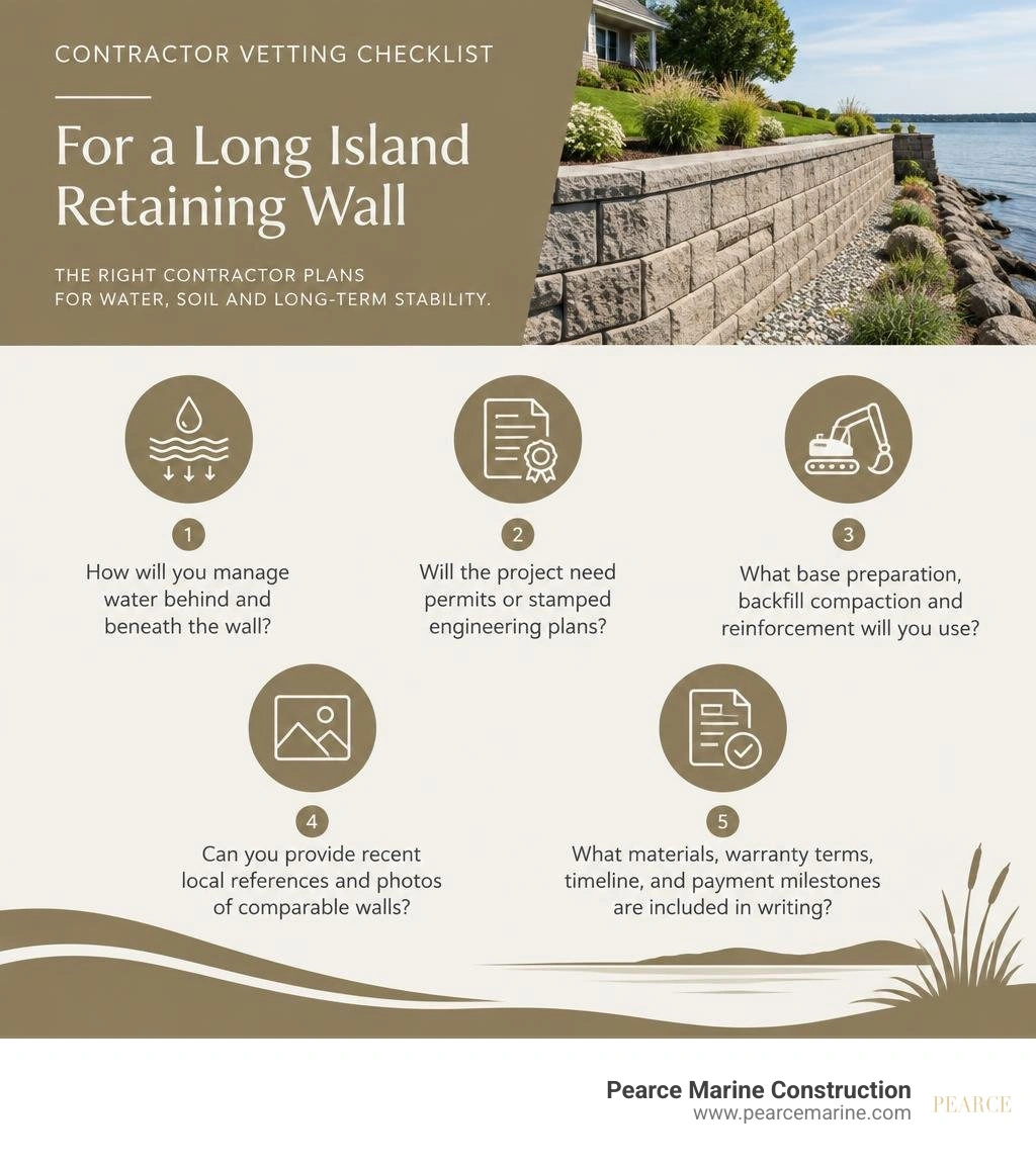 Infographic contractor vetting checklist for a Long Island retaining wall infographic
