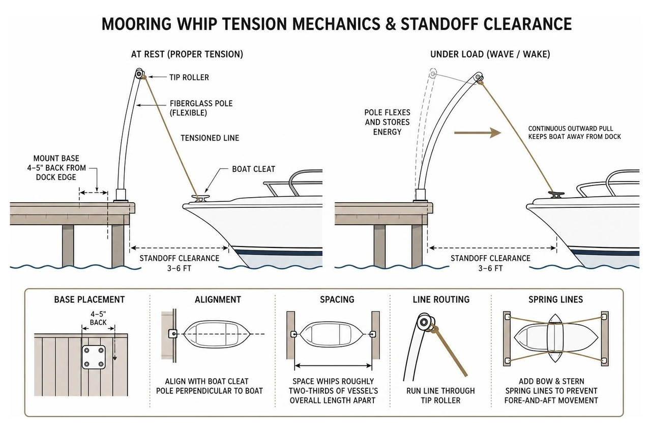 Mooring whip tension mechanics and standoff clearance Mooring whip tension mechanics and standoff clearance