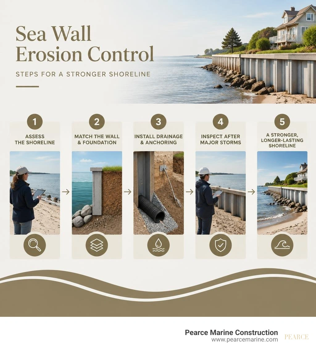 Sea wall erosion control steps infographic Sea wall erosion control steps infographic