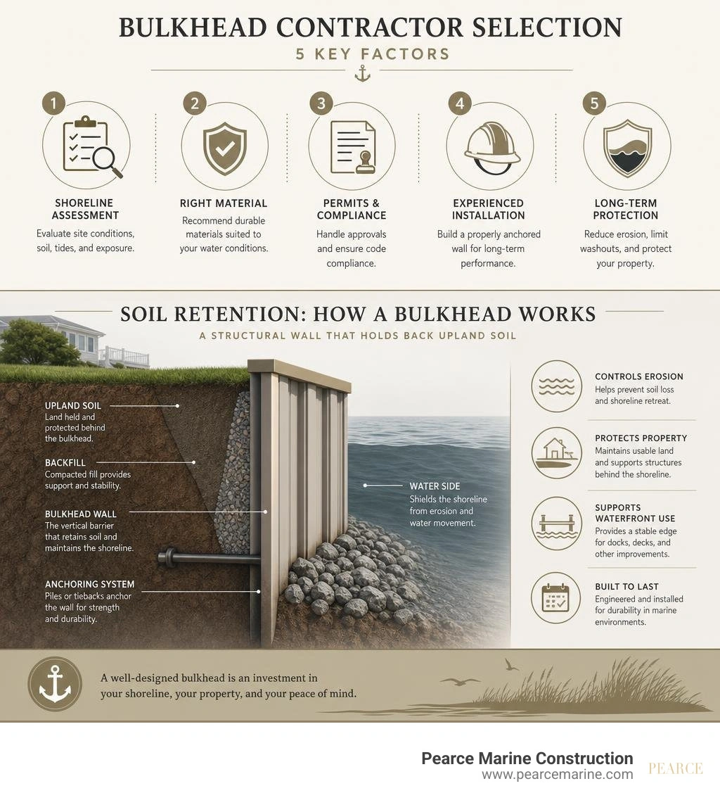 Infographic showing bulkhead contractor selection and soil retention system infographic