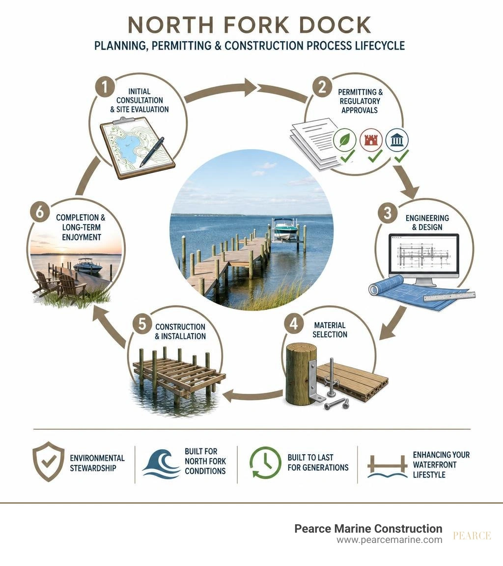 North Fork dock planning permitting and construction process lifecycle infographic