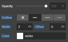 Shows the options Webflow provides in order to make the page keyboard accessible. Shows options of focus box outline, width, offset and colour.