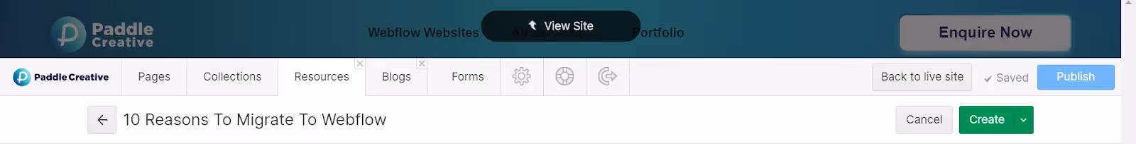 Easily see what your site will look like when it's live by clicking the 'view live site' in the Webflow CMS editor.