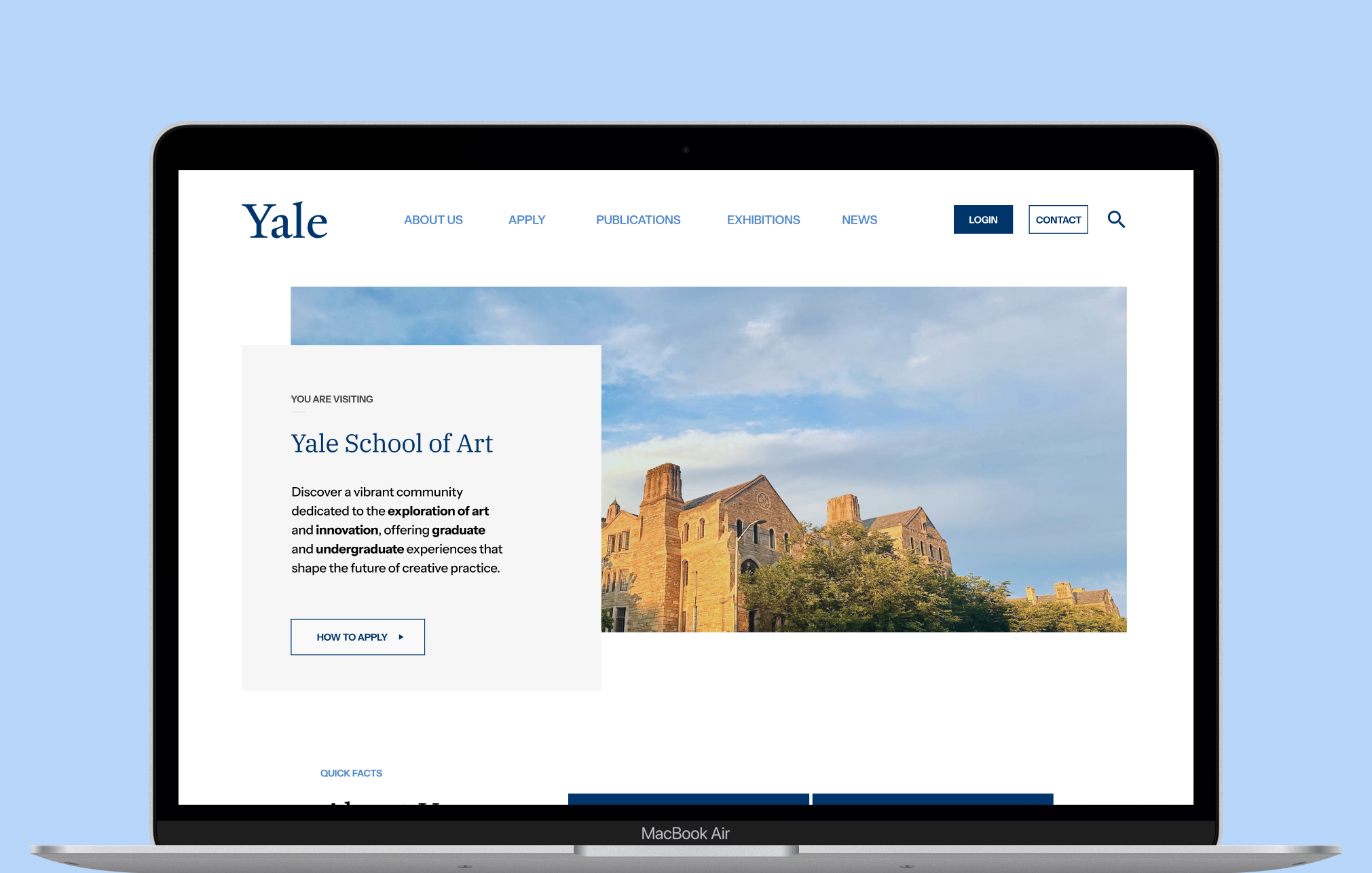 Preview image of a laptop with Yale's redesigned website open. 
