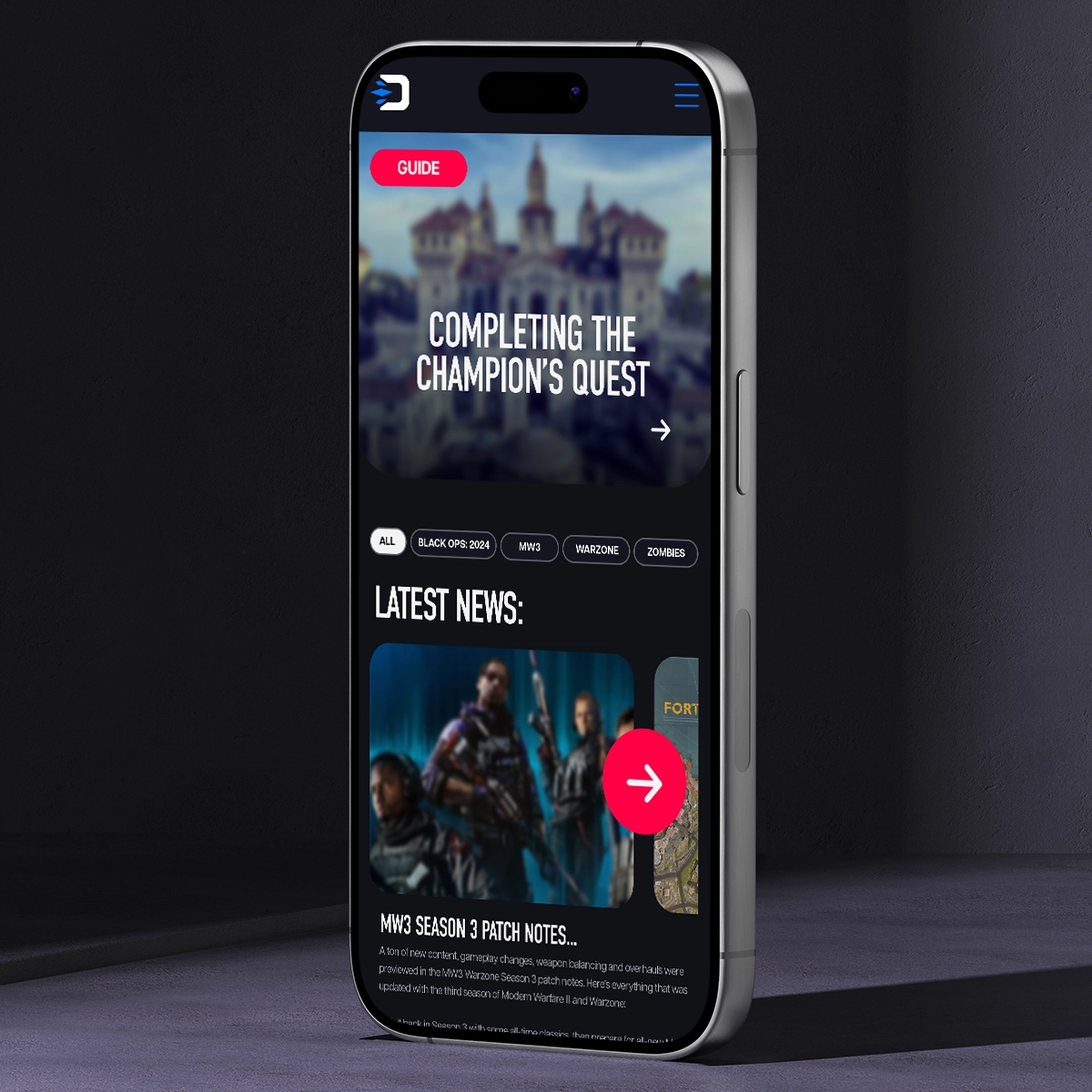 DETONATED gaming news category page with structured grid layout