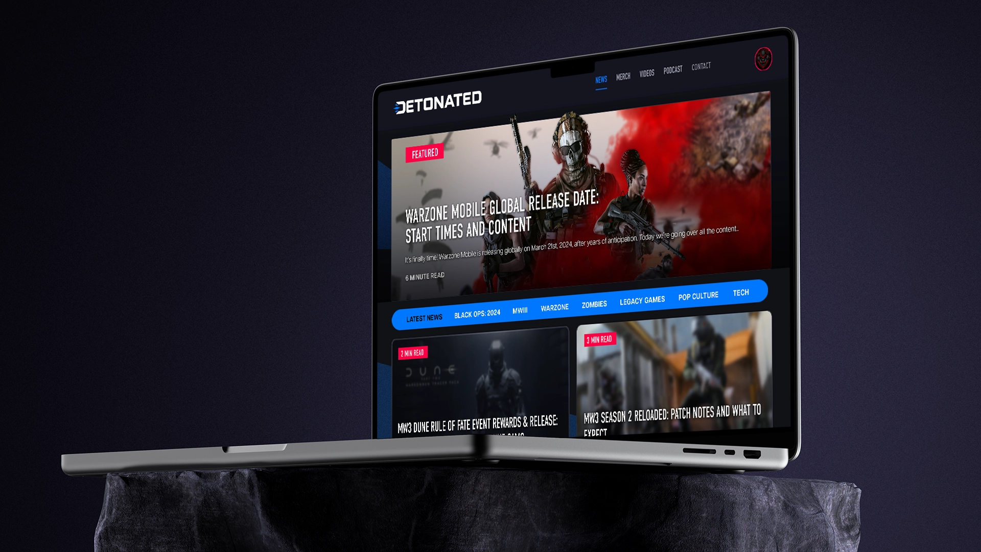 DETONATED branded merchandise design for Call of Duty gaming news publication