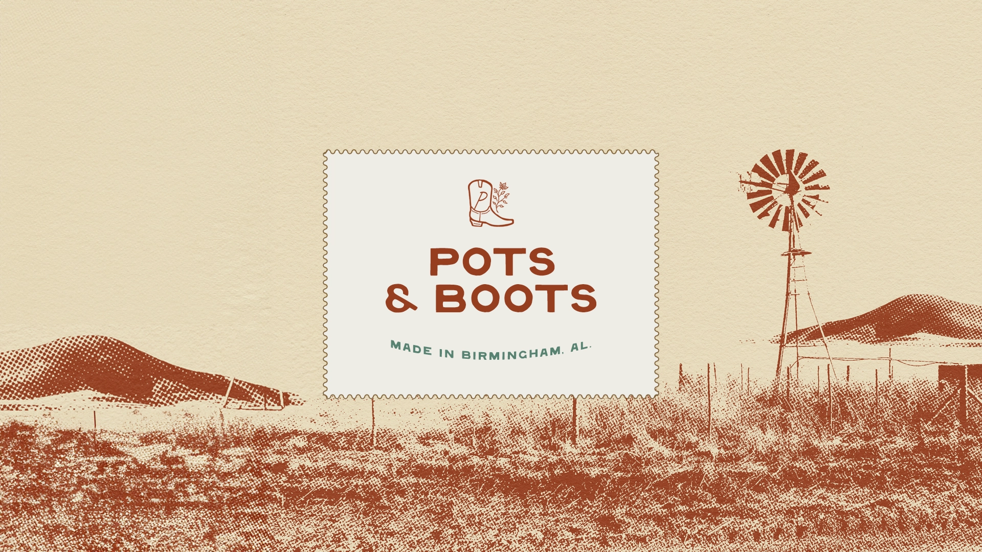 Pots & Boots packaging design with nostalgic Birmingham Alabama Southern craft aesthetic
