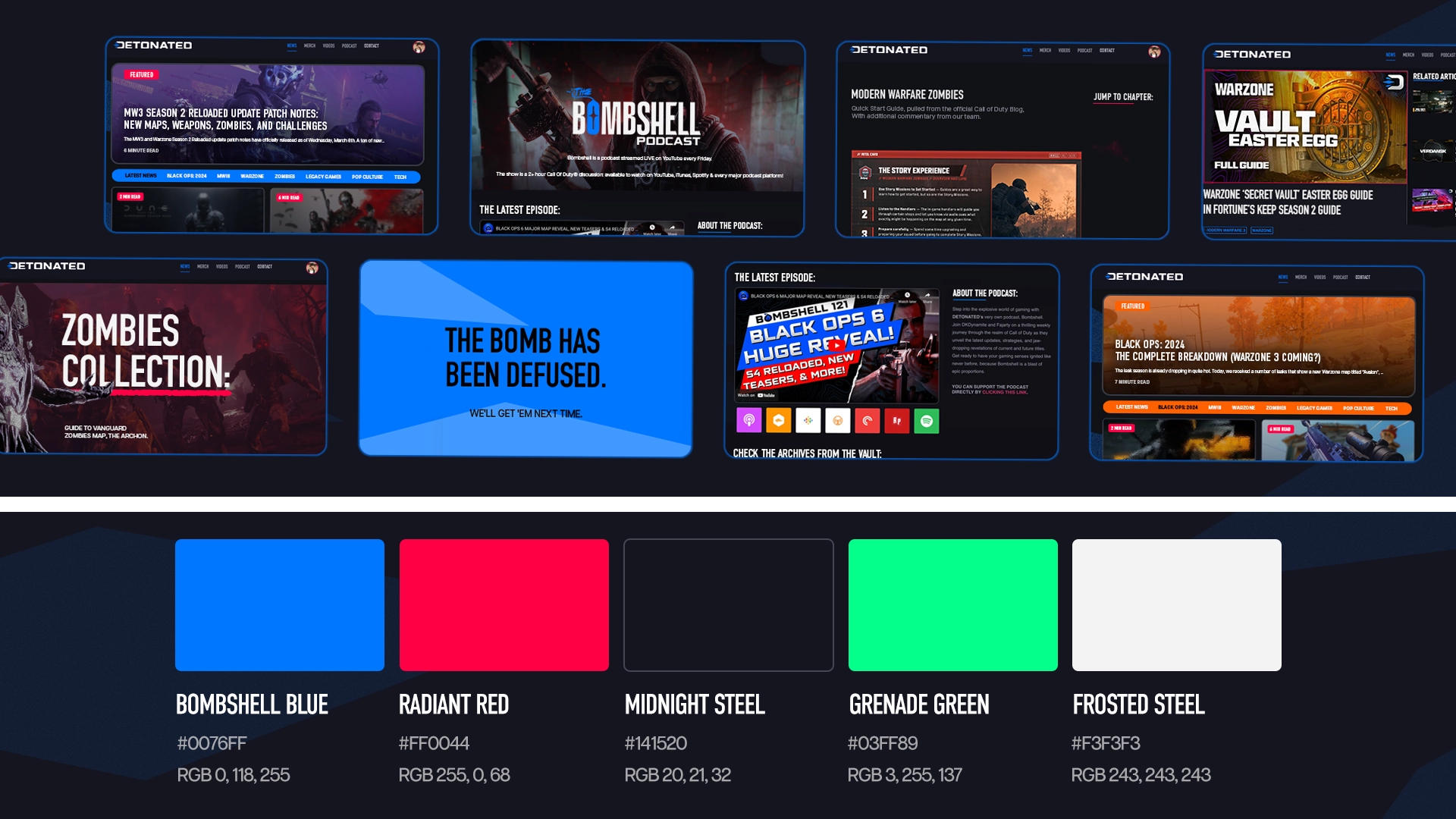 DETONATED news article page design optimized for fast reading and clear hierarchy