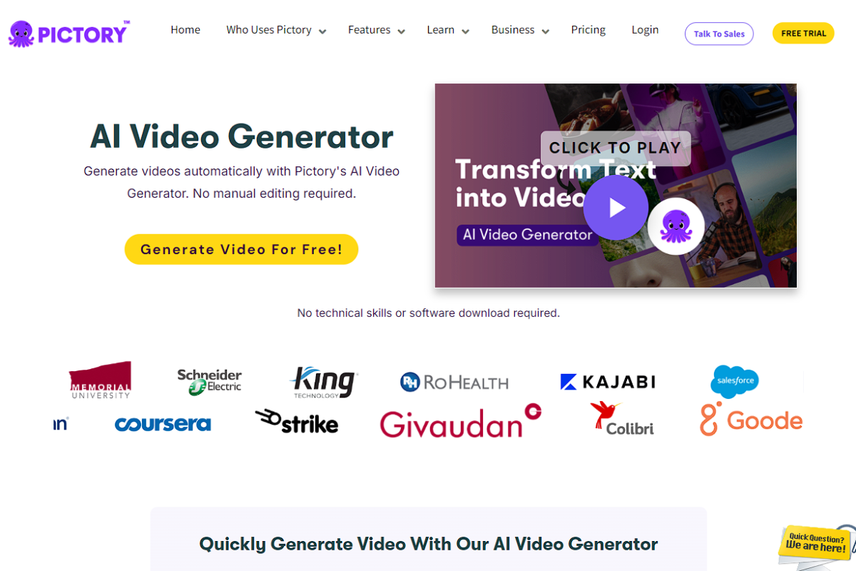Automation tool: Pictory for video creation