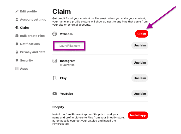 claim your website on pinterest
