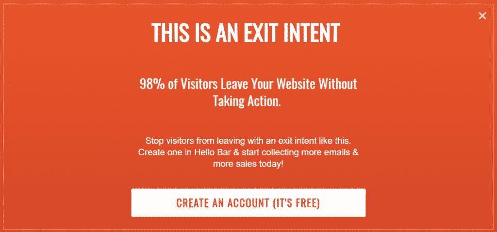 Exit intent popup