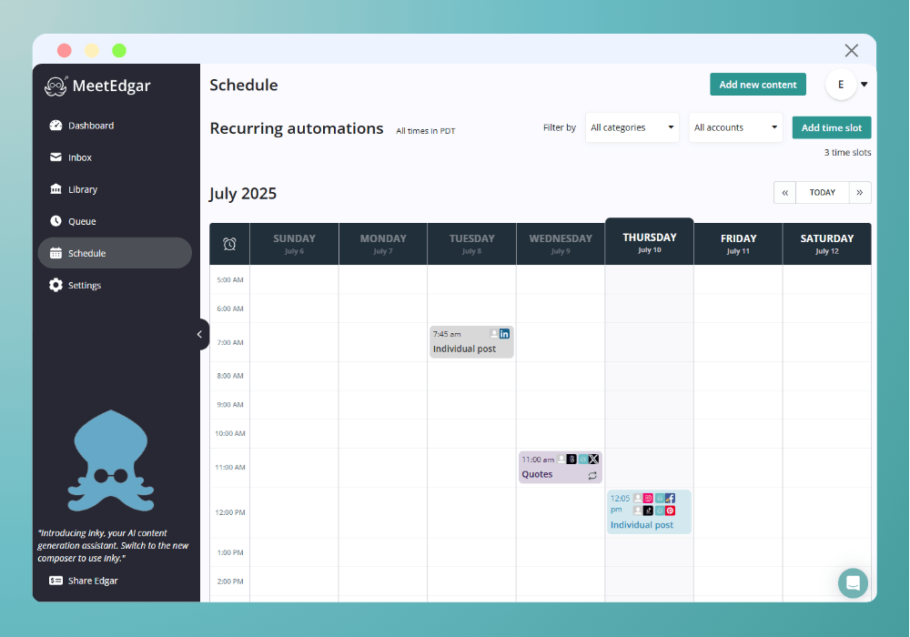 MeetEdgar Social Media Planner app
