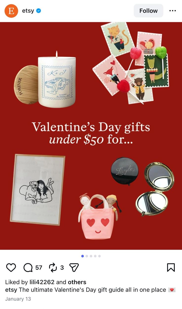 Etsy Instagram Carousel Valentine's Day Gift Guide