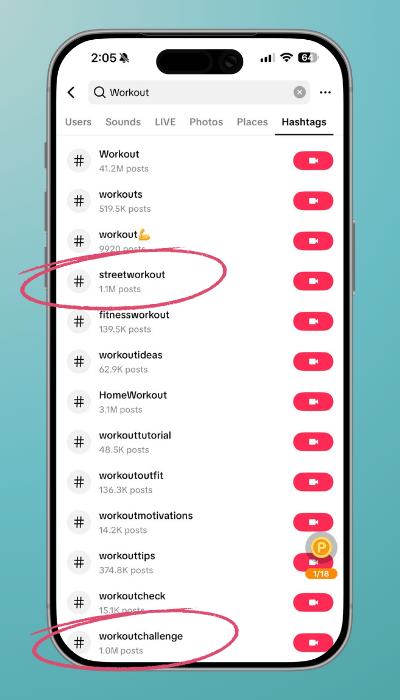 TikTok Search Bar for Trending Hashtags inside app