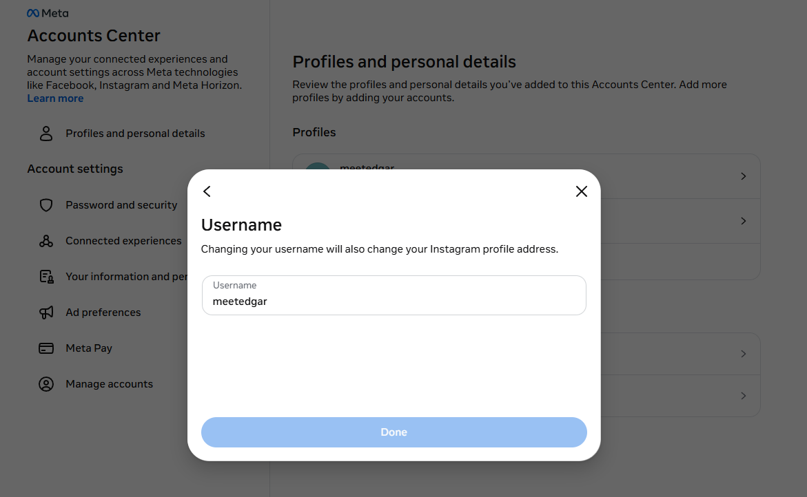 How to change Instagram username on Desktop