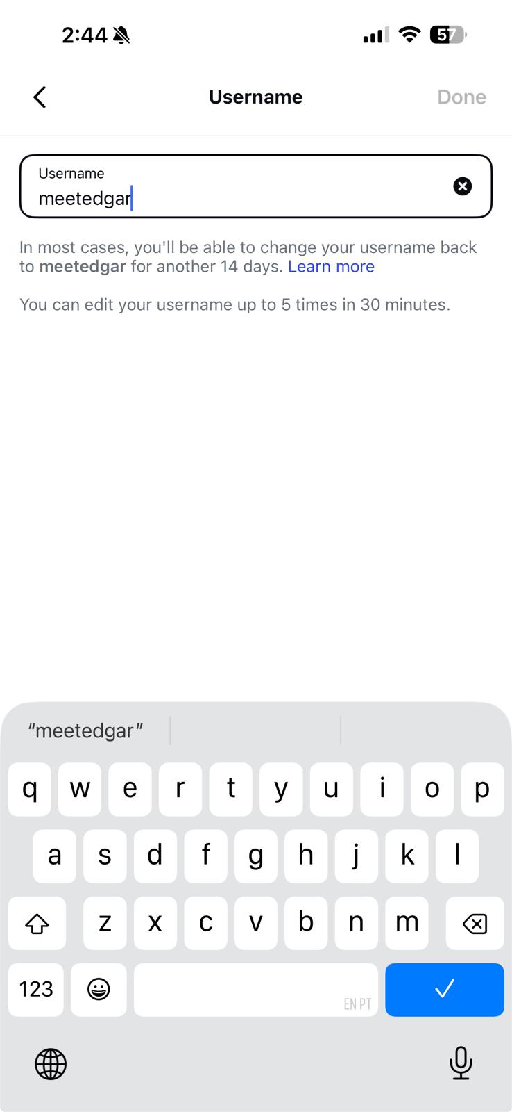 How to change Instagram username on mobile app