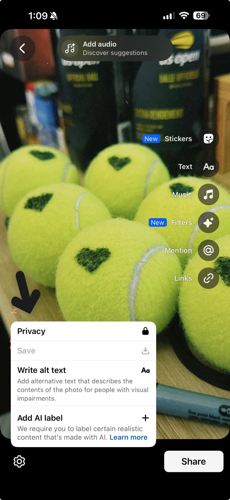 editing privacy settings on fb story