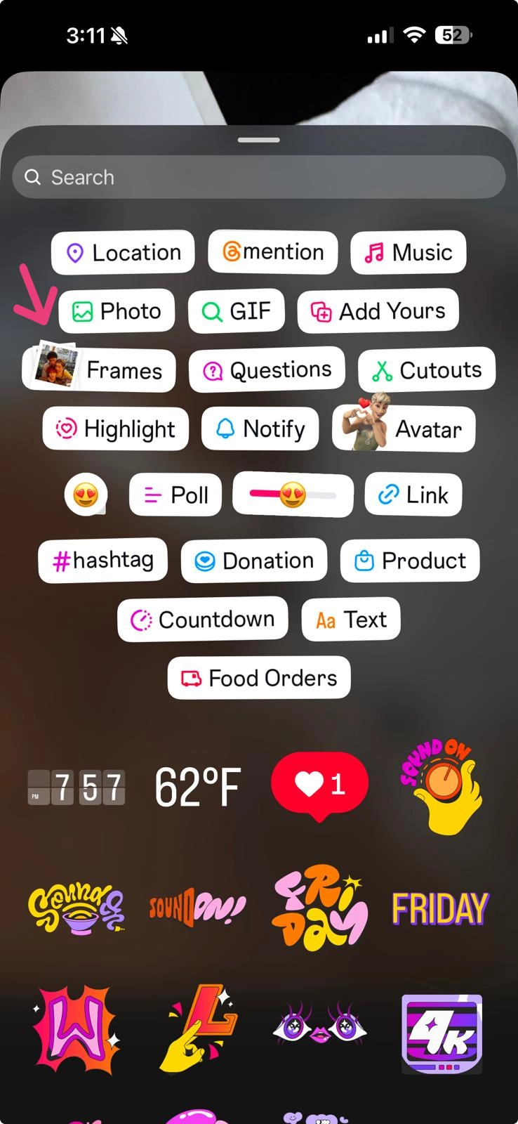 Instagram App - Adding Stickers to Stories 