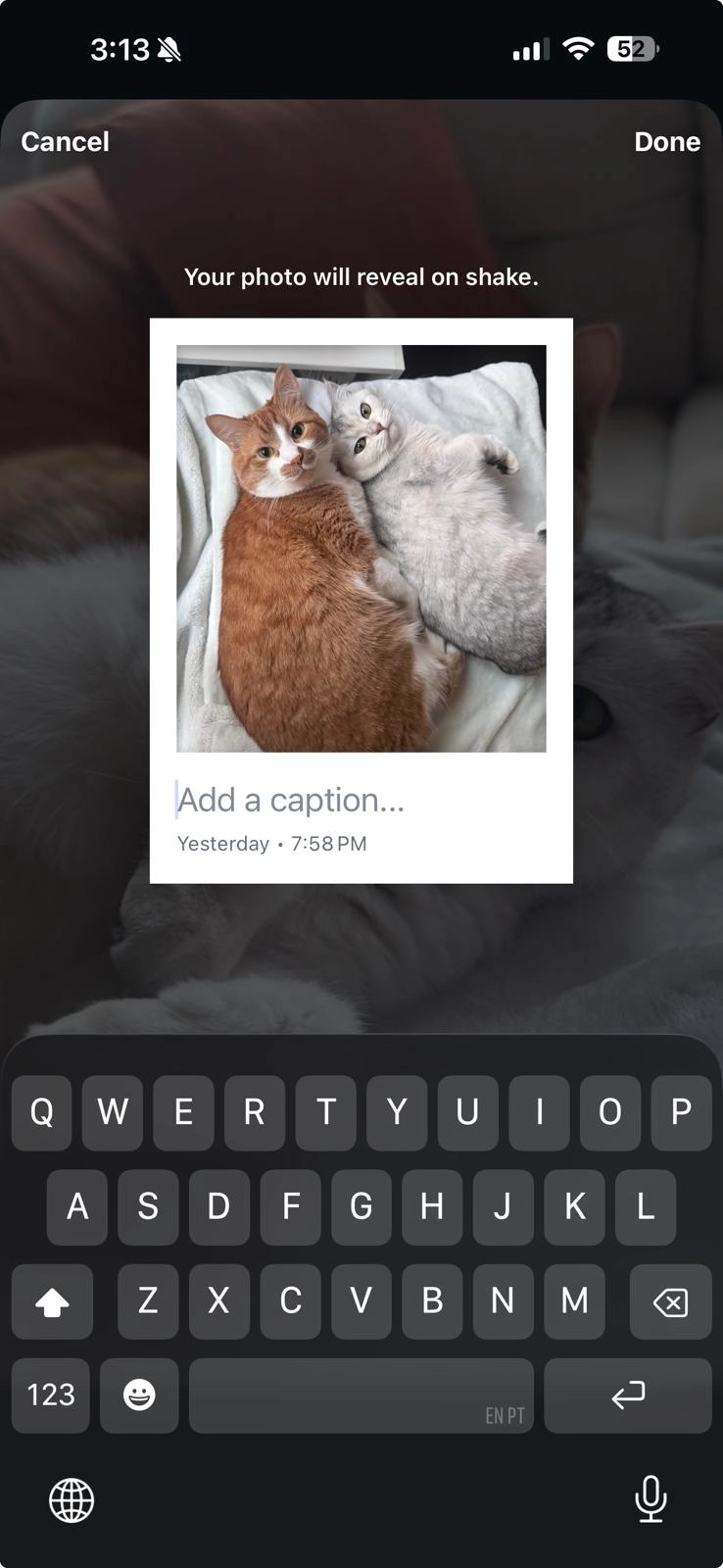 Instagram App - Adding Frame Sticker - Editing caption
