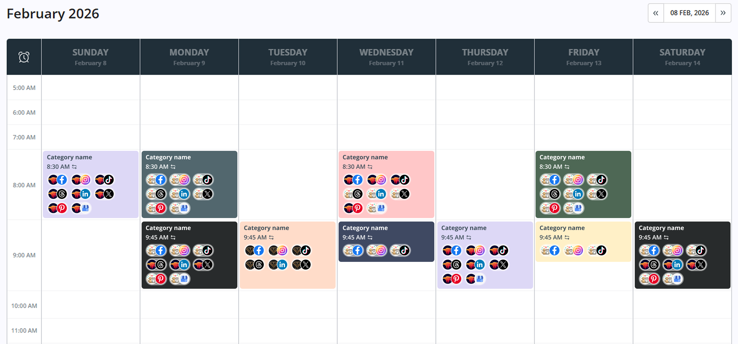 MeetEdgar social media calenda showing category-based auto scheduling