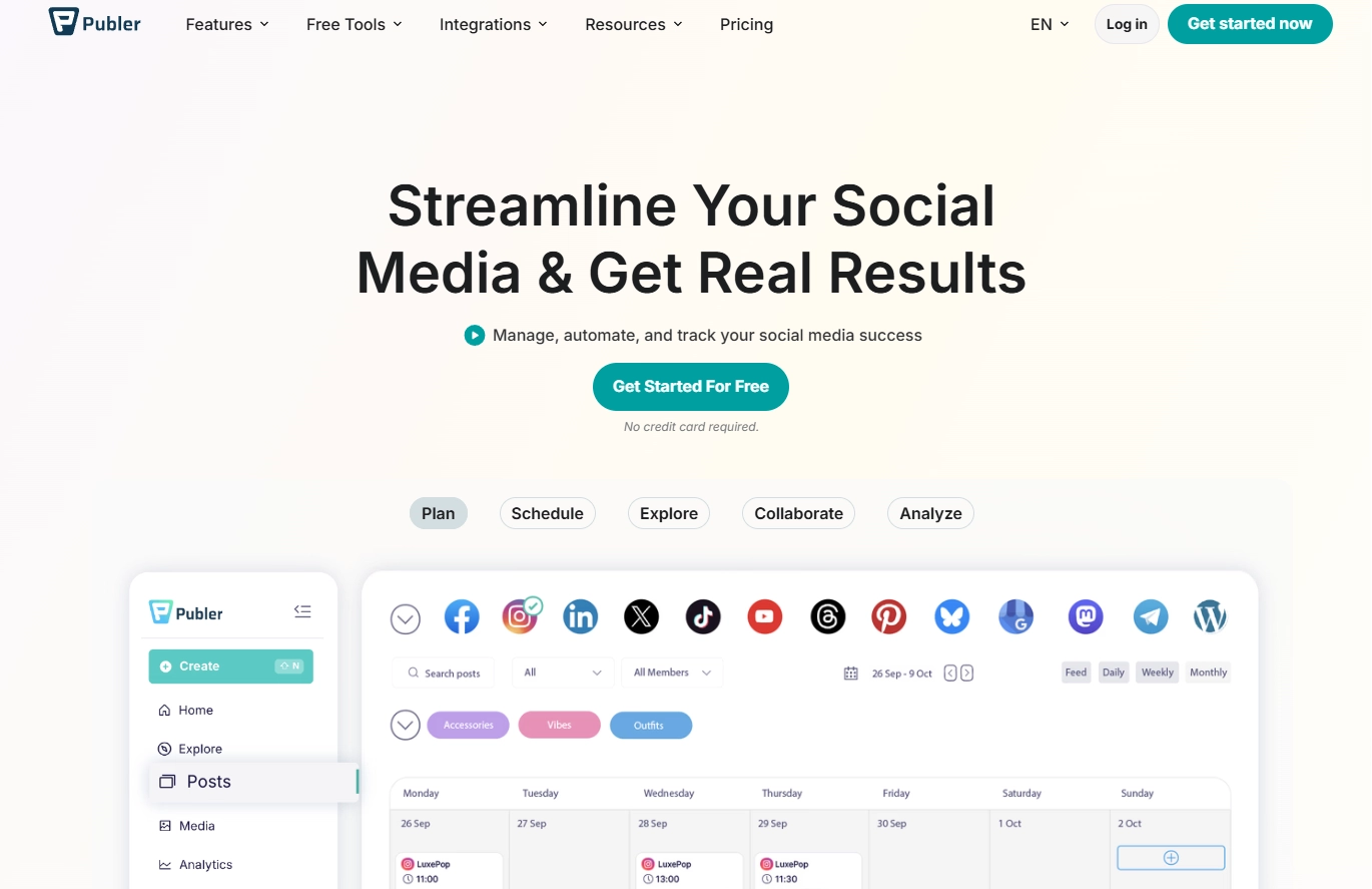 Publer social media tool - Homepage