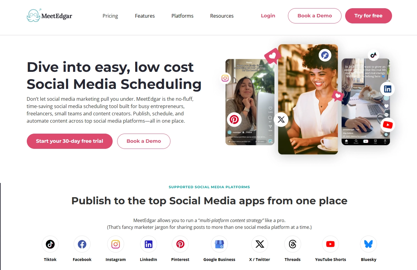 MeetEdgar social media management tool - homepage